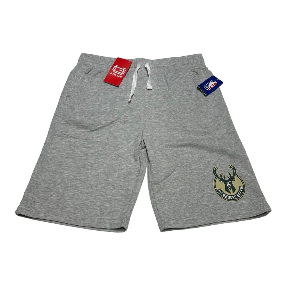 NWT Men's Ultra Game Milwaukee Bucks NBA Gray Cotton Blend Sweat Shorts Size XL